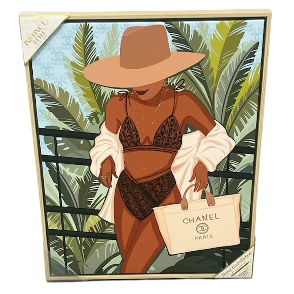 NEW Designart 'Chanel Resort Babe' Modern Framed Canvas Wall Art Print 16